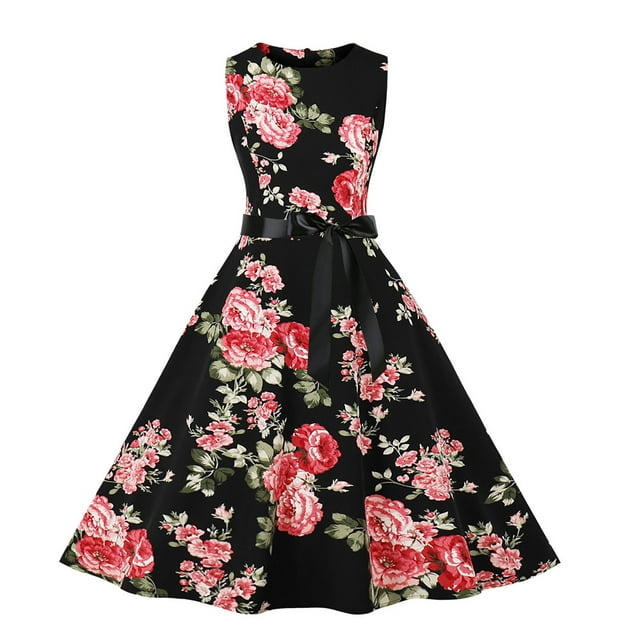 FcBaudy Robe Sans Manches à Col Rond, Robes d'Été pour Femmes, Robes pour Femmes Robes d'Été pour Femmes Plage Robe Débardeur Sans Manches à Imprimé Floral Robe Femme