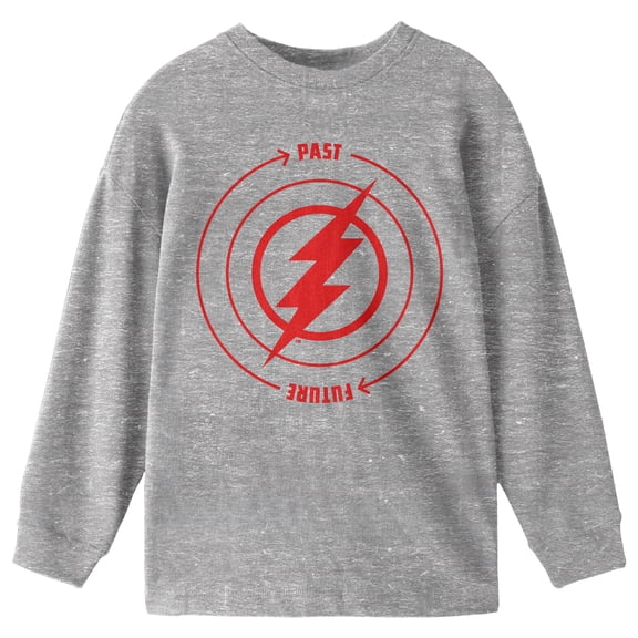 The Flash Movie Past To Future Circle Graphic Crew Neck Long Sleeve Athletic Heather Youth Tee-Medium