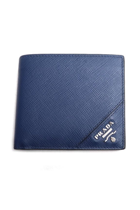 Pre-Owned PRADA Saffiano Bi-fold Wallet, Blue, 2M0738, Men's