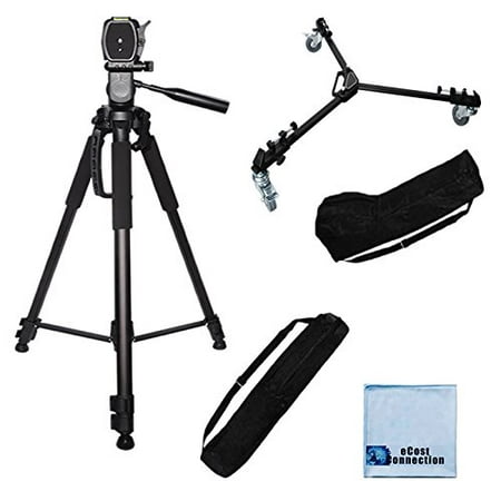 Image of 72 Inch Elite Series Full Size Camcorder Tripod + Elite Series Professional Universal Tripod Dolly w/ One Step Easy Lock & Locking Wheels for Canon Cameras + eCostConnection Microfiber Cloth