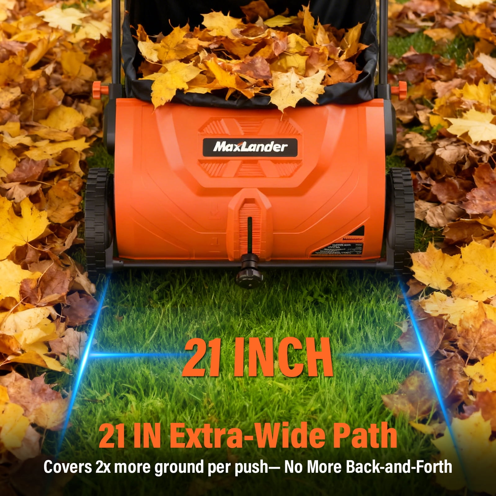 21-Inch Heavy-Maxlander Duty Hand Push Leaf Sweeper, 100L Collection Bag with 3 Replaceable Brush Heads, Adjustable Handle