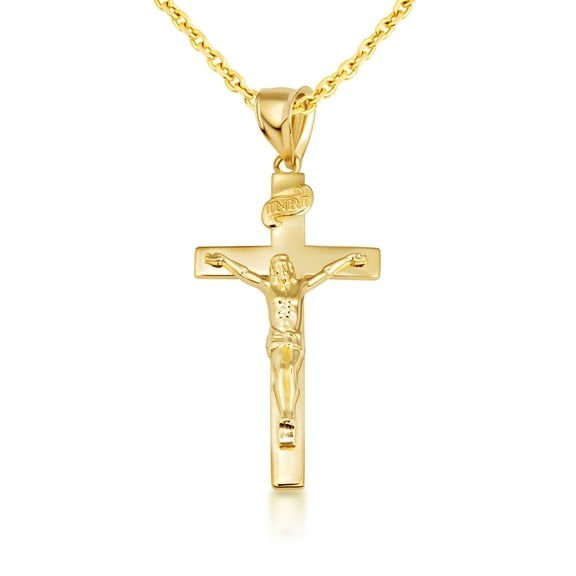 10k Yellow Gold Crucifix Pendant Jesus Cross Necklace 1.25" (SMALL) (PENDANT ONLY)