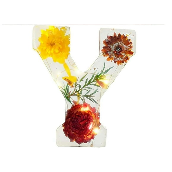 Handmade Floral Resin Night Light with LED Light Dried Flowers Alphabet Design for Bedroom Nursery etc