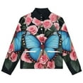 thumbnail image 4 of Jackets for Women Winter Coat Jackets Flannel Stand Collar Jacket(Blue Butterfly Floral Arrangement,Size:S-4XL), 4 of 7