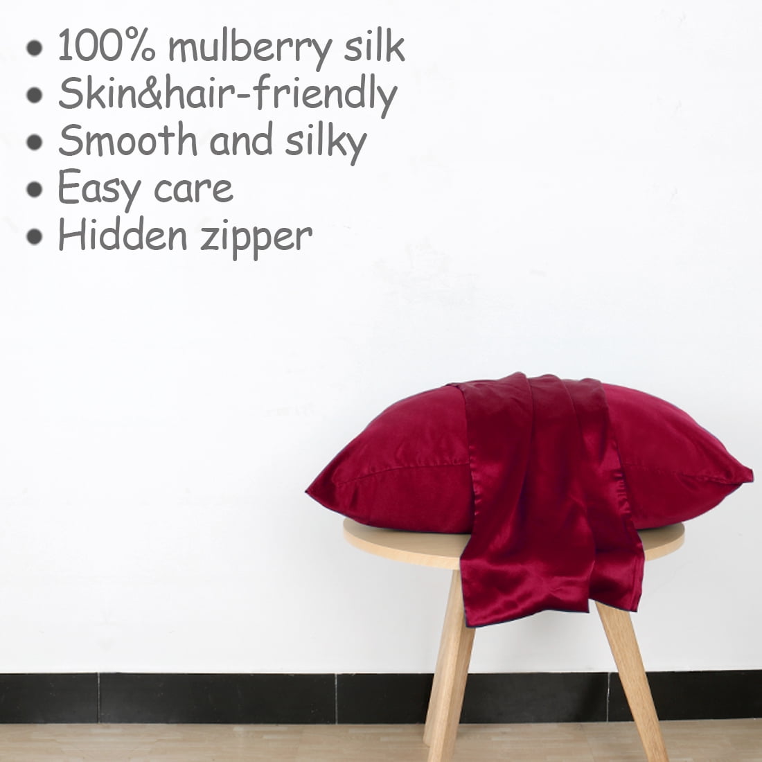 Unique Bargains 1 Piece 100% Silk Pillowcase Burgundy Queen