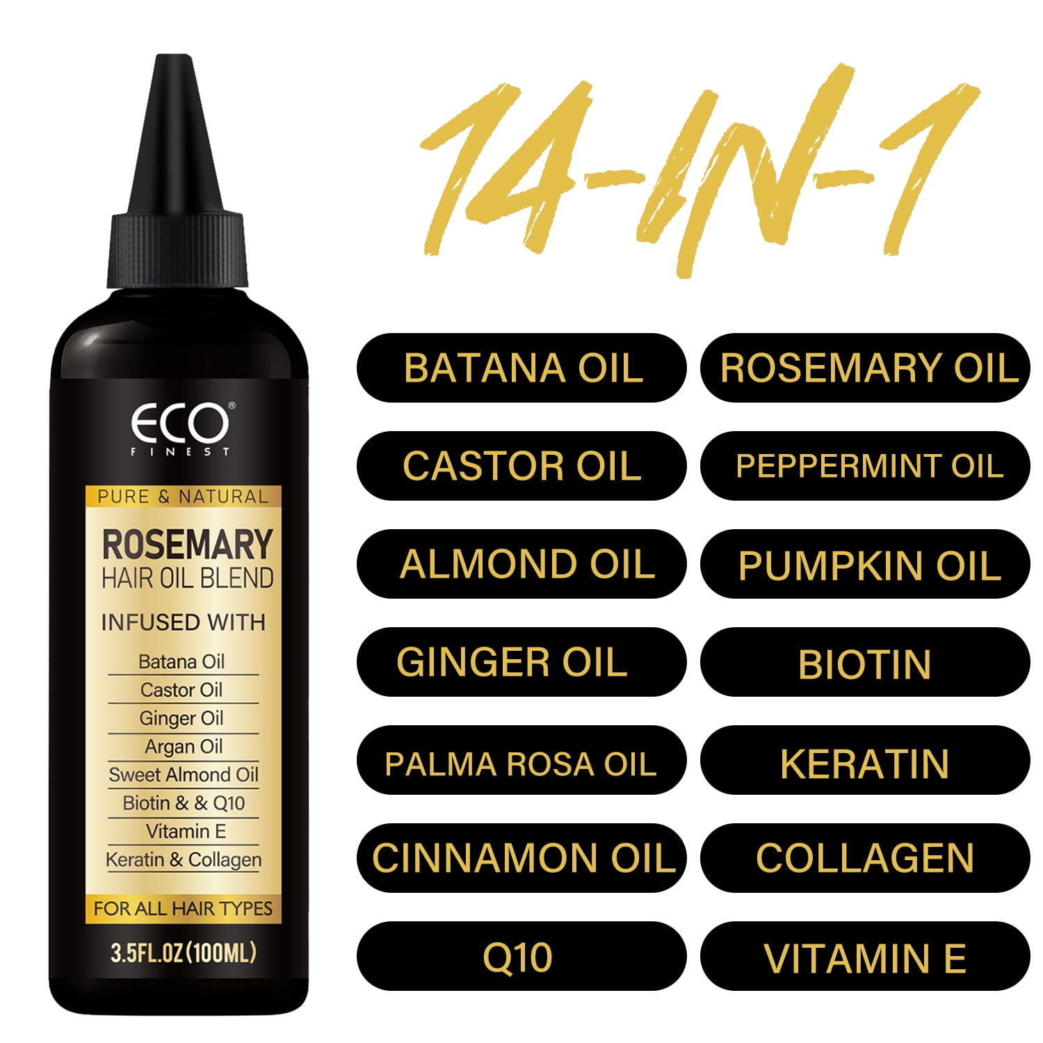 Blend Hair Oil for Hair Growth, Rosemary Oil for Growth with Biotin, Castor & Jojoba, Hair Relaxers & Dry Scalp Treatment, Color Safe, All Types