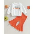 thumbnail image 2 of Toddler Girls Halloween Pants Set, Letters Print Sweatshirt with Elastic Waist Flare Pants, 2 of 7