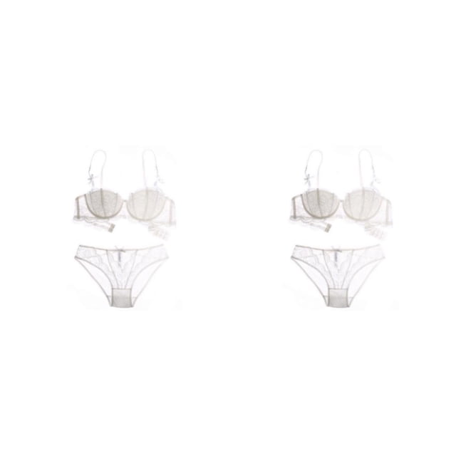 Conjunto de sujetadores de estilo francés Qarigey 1/2 taza Bralette de encaje Blanco 70A