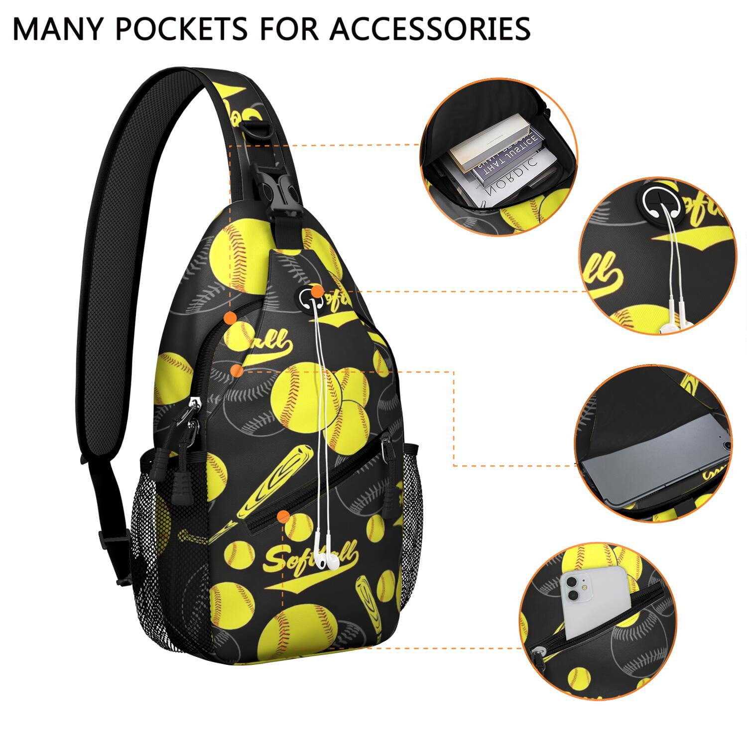 Travel-Ready Crossbody Bag Lightweight Shoulder Backpack with Baseball Print, Anti-Theft Pocket Versatile for Sports, Commuting