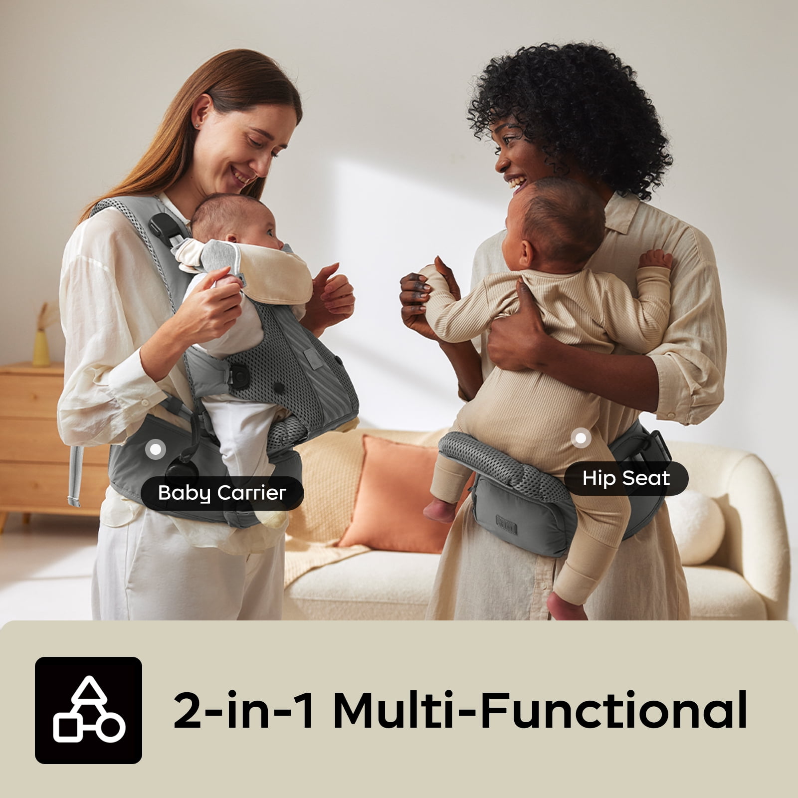 Bc Babycare Ergonomic Baby Carrier with Hip Seat Lumbar Support for Newborn to Toddler,Gray