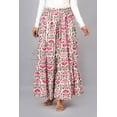 thumbnail image 3 of Women Cotton Maxi Skirt with Elastic Waist for Her, Soft Versatile Style Floral Hand Block Print, White Pink XS, 3 of 7