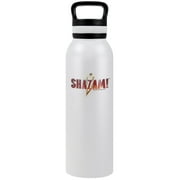 Shazam Movie Official Lightning Logo 24 oz Insulated Canteen Water Bottle, Leak Resistant, Vacuum Insulated Stainless Steel with Loop Cap, White