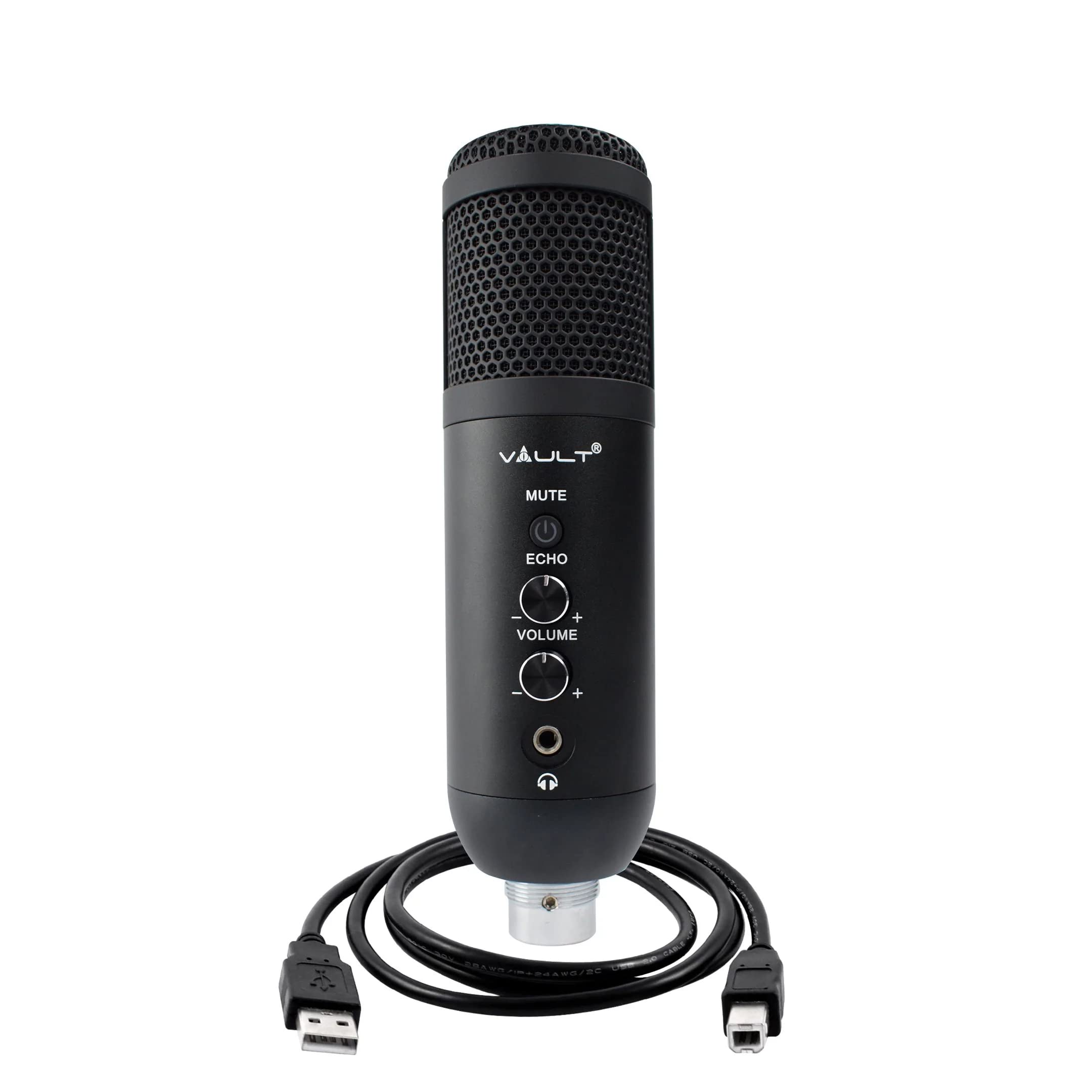 Vault EM-200N USB Condenser Podcast Microphone with Built in Headphone Out Volume/Gain Control and Mute Button for Gaming, Podcasting, Conference Calls, Recording, Singing and Dubbing