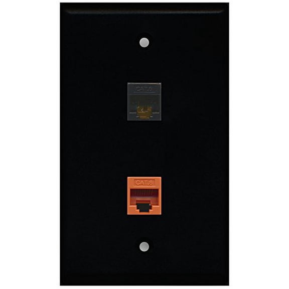 RiteAV - Black 1 Port Cat6 Ethernet Black 1 Port Cat6 Ethernet Orange Wall Plate