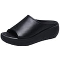 thumbnail image 4 of Mujer Étnico Salir Tacón Cuña Boca Pescado Chanclas Plataforma Suela Gruesa Sandalias Retro (Negro 40), 4 of 9