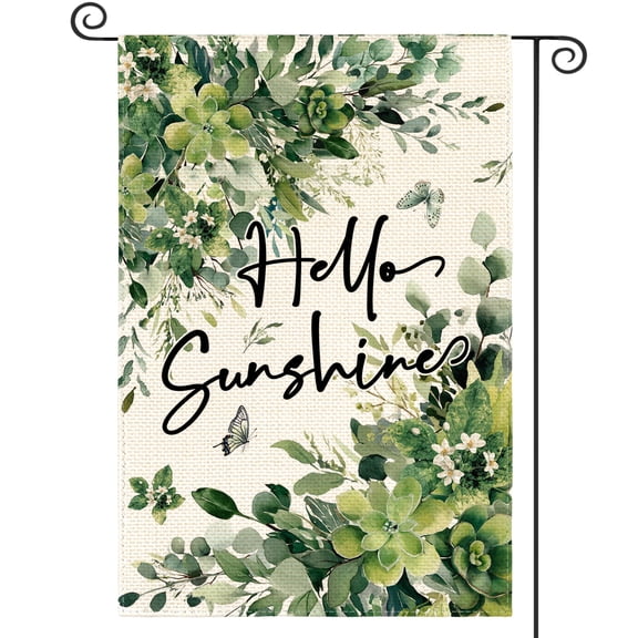 Sm:)e Hello Sunshine Eucalyptus Leaves Summer Garden Flag 12 x 18 Inch Double Sided, Seasonal Farmhouse Yard Outdoor Banner