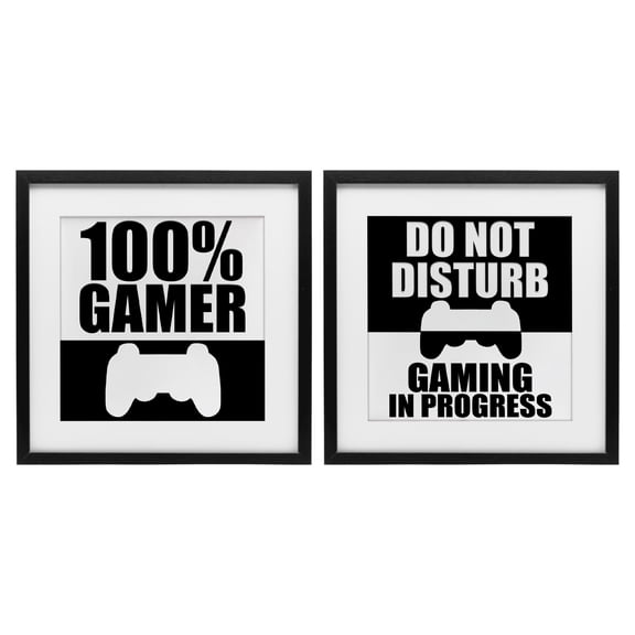 Competitive Gamer Black & White 2 Piece Black Framed Print Under Glass Set, design by Kim Allen
