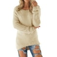 thumbnail image 1 of FASHIONWT Women Casual Candy Color Long Sleeve Round Neck Pullover Jumper Sweater, 1 of 4