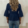 thumbnail image 6 of Lenpel Womens Cotton Linen Tops Fall 3/4 Length Sleeve Crew Neck Peplum Blouses Casual Fashion Hollow out Shirts, 6 of 7