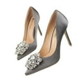 thumbnail image 4 of Juebong Women Pumps Elegant Rhinestone High Heels Shoes Sexy Thin Pointed Single Shoes,Gray Size 39, 4 of 4