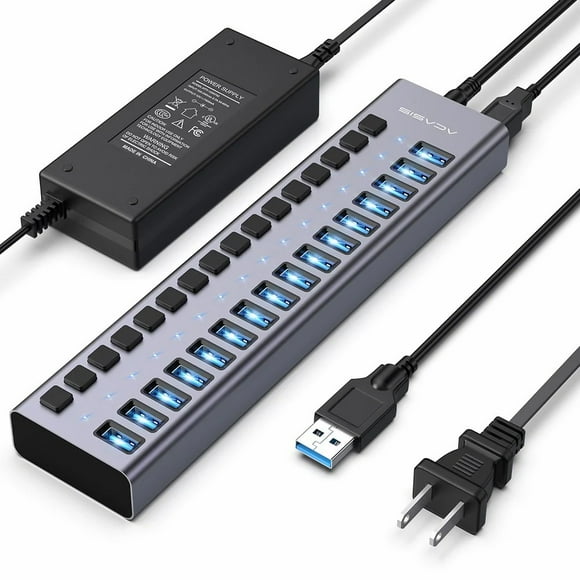 ACASIS 16 Ports 90W USB 3.0 Data Port, Aluminum Housing, Individual On/Off Switches, 12V/7.5A Power Adapter, 5Gbps High Speed, USB 3.0 Hub for Laptop, PC, Computer