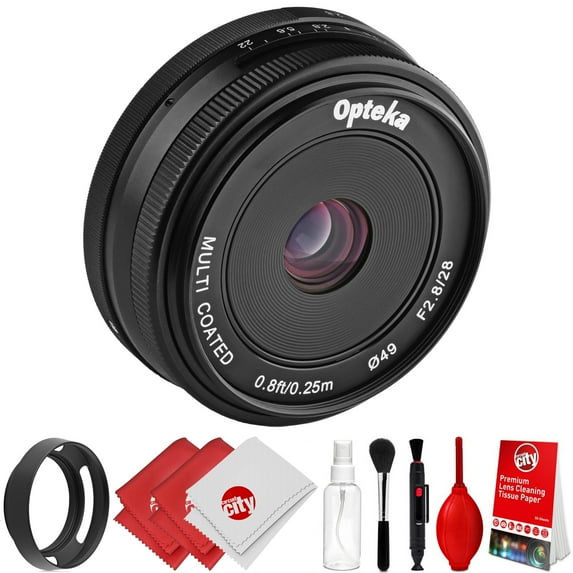 Opteka 28mm f/2.8 HD MC Manual Focus Prime Lens with Vented Hood and Cleaning Kit for Nikon 1 Mount CX Format Digital Cameras