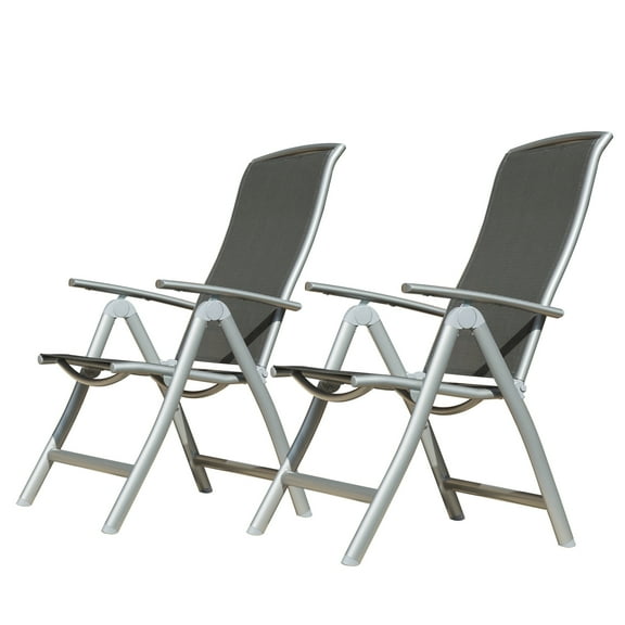 Miekor Patio Folding Chairs Set of 2, Aluminium Frame Outdoor Reclining Patio Chairs for Garden Camping Poolside Beach Deck, Adjustable High Back Lawn Chairs with Textilene Fabric Seat, Dark Gray 4724