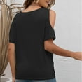 thumbnail image 4 of Blusa torcida con hombros descubiertos y cuello en V de verano Tops para mujer Camiseta informal holgada de color puro para fiesta de citas Negro M, 4 of 6