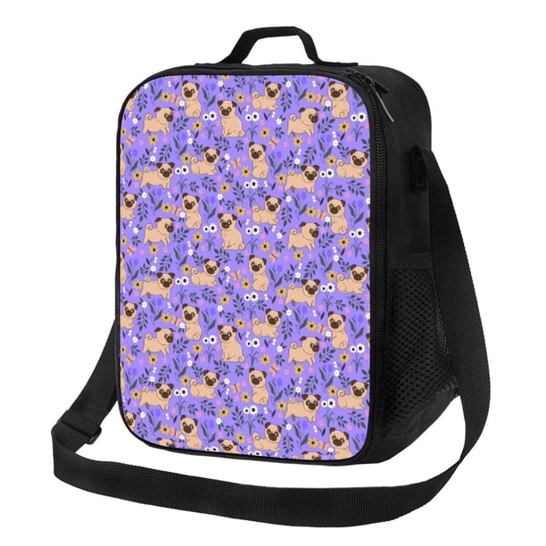 Balery Pugs and Flowers Caja de Almuerzo y Bolsa de Almuerzo para Hombres y Mujeres, Bolsa de Almuerzo Reutilizable con Gran Capacidad, Bolsa de Almuerzo Aislada