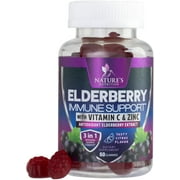 Immune Support Gummies - Powerful Elderberry, Zinc & Vitamin C Gummy, Max Potency Sambucus Black Elderberry Extract Natural Vegan Immune Support Supplement for Adults & Children - 60 Gummies