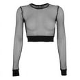 thumbnail image 5 of Women Long Sleeve Sheer Mesh Crop Top Black Fishnet Clubwear Blouse Tank Shirts, 5 of 6