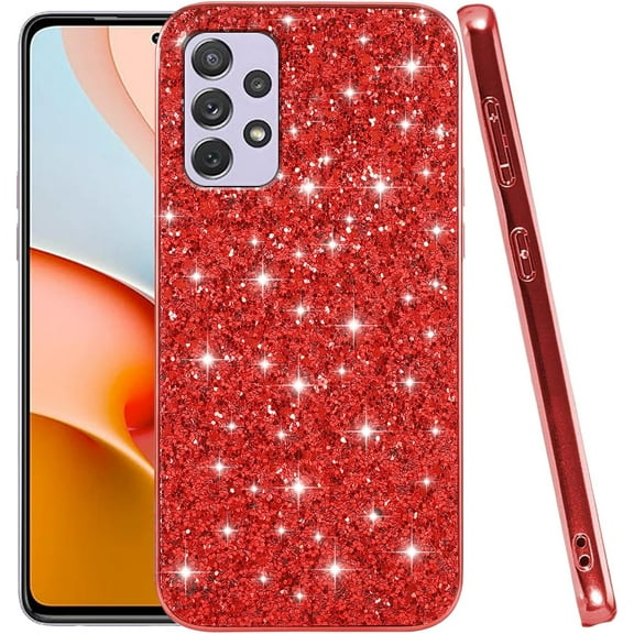 Compatible with Samsung Galaxy A13 Case, Glitter Sparkly Samsung Galaxy A13 4G Phone Case with Slim Silicone Shockproof Protective Bumper Cover for Cute Girls Women (Red)