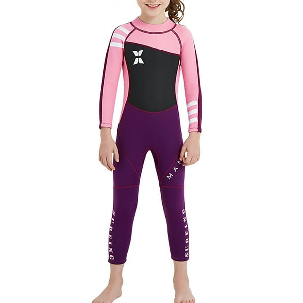 Kids Wetsuit Round Neck Swimsuit One Piece Elastic Bathing Suit for Girls  Nylon Surfing Clothing Swimwear for Swimming Diving Pink XL 