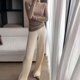 thumbnail image 3 of Pantalones anchos de pierna de punto para mujer, de cintura alta, drapeados, rectos, adelgazantes, holgados, para otoño e invierno, 3 of 6