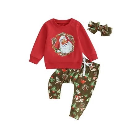 

Baby Girl Winter Clothes Long Sleeve Santa/Gingerbread Man Print Sweatshirt with Pants Headband Toddler Christmas Outfits