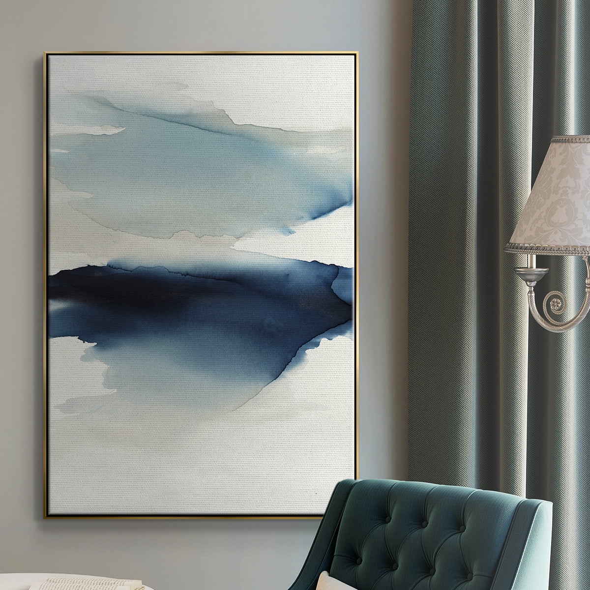 Waves I Framed Premium Gallery Wrapped Canvas - Ready to Hang - 25 x 37 - Gold Floating Frame
