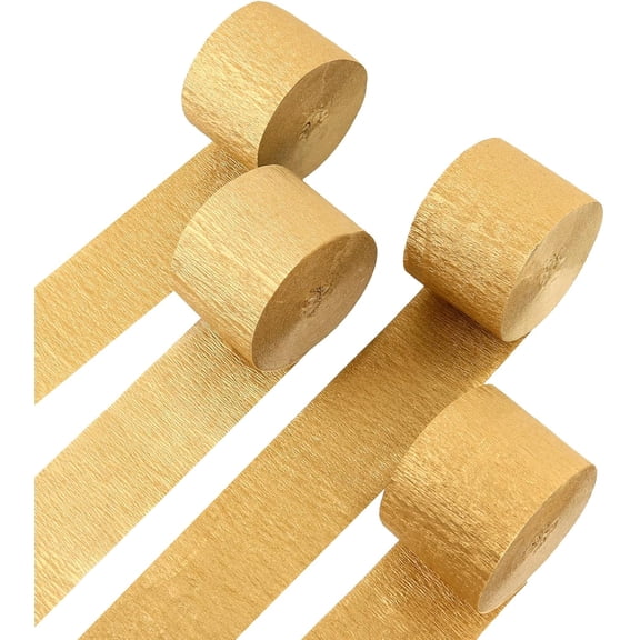 Crepe Paper Gold Streamers for Party Decorations, Wedding, Birthday, Colored Decor, and DIY Craft Supplies