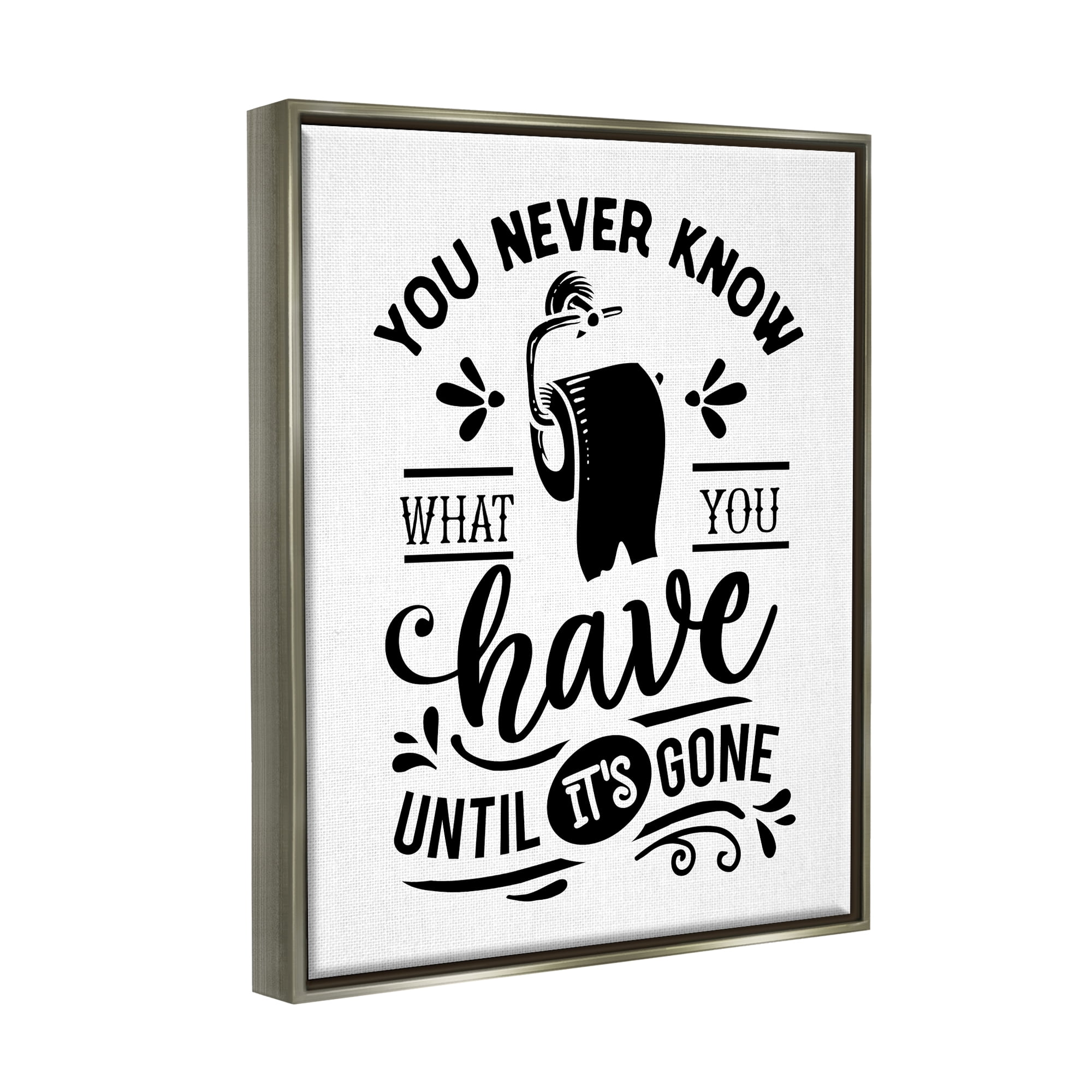 Stupell Industries Silly Bathroom Humor Fancy Typography Toilet Paper Graphic Art Luster Gray Floating Framed Canvas Print Wall Art, Design by Lettered and Lined