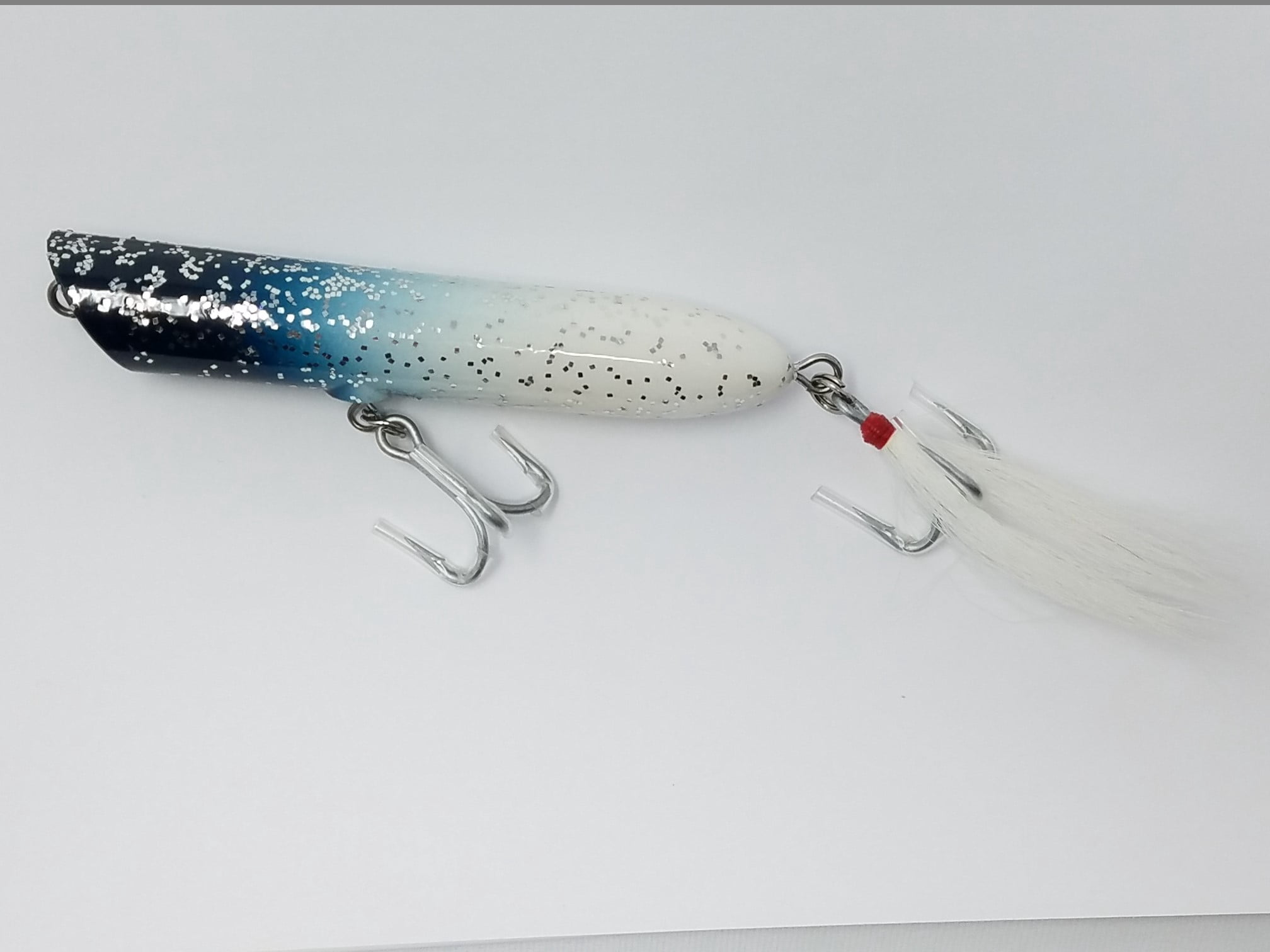 Atom Freshwater 2 oz Striper Swiper, Top Water Hard Bait, Popper Fishing Lure, Blue Silver, Lakes.