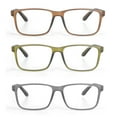 thumbnail image 2 of EYE ZOOM 3 Pack Plastic Frame Classic Rectangular Reading Glasses with Spring Hinge, Brown, Green and Grey +2.50 Strength, 2 of 5