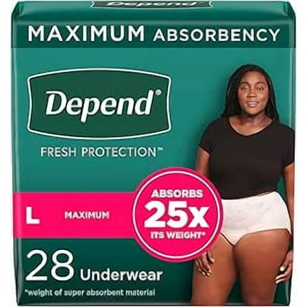 Depend Fresh Protection Female Incontinence Underwear, Disposable, Maximum, Large, 28 Count