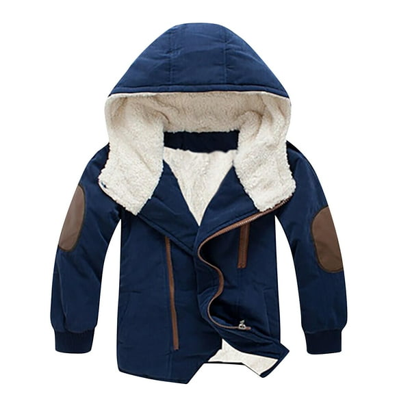 Zwiiyzr 2025 Toddler Kids Boys Thick Cotton Padded Parka Jacket Hooded Fleece Winter Full Zip Coat Outerwear Baby Winter Clothes Navy