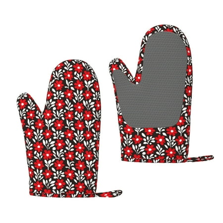 

Lafuoo Red Floral Pattern Silicone Anti-Scalding Gloves Hanging Rope Gloves are Suitable for Kitchen Utensils for Kitchen Baking Cooking Outdoor Barbecue