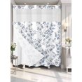 thumbnail image 2 of No Hook Shower Curtain with Snap-in Liner, Blue Leaves Waterproof Fabric Bathroom Curtains, Summer Botanical Elegant Pastoral Bath Curtains & Mesh Top Window 72"x78" Long, 2 of 9