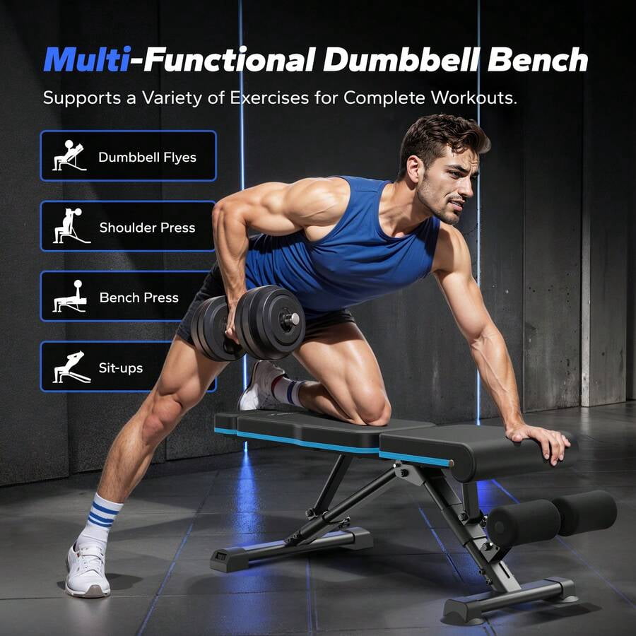 Adjustable Weight Bench With 72 Training Angles, Foldable Weight Benches For Home Gym With 990 LBS,  Perfect For Home Workouts. Great For Full-Body Strength Training Black Upgrade