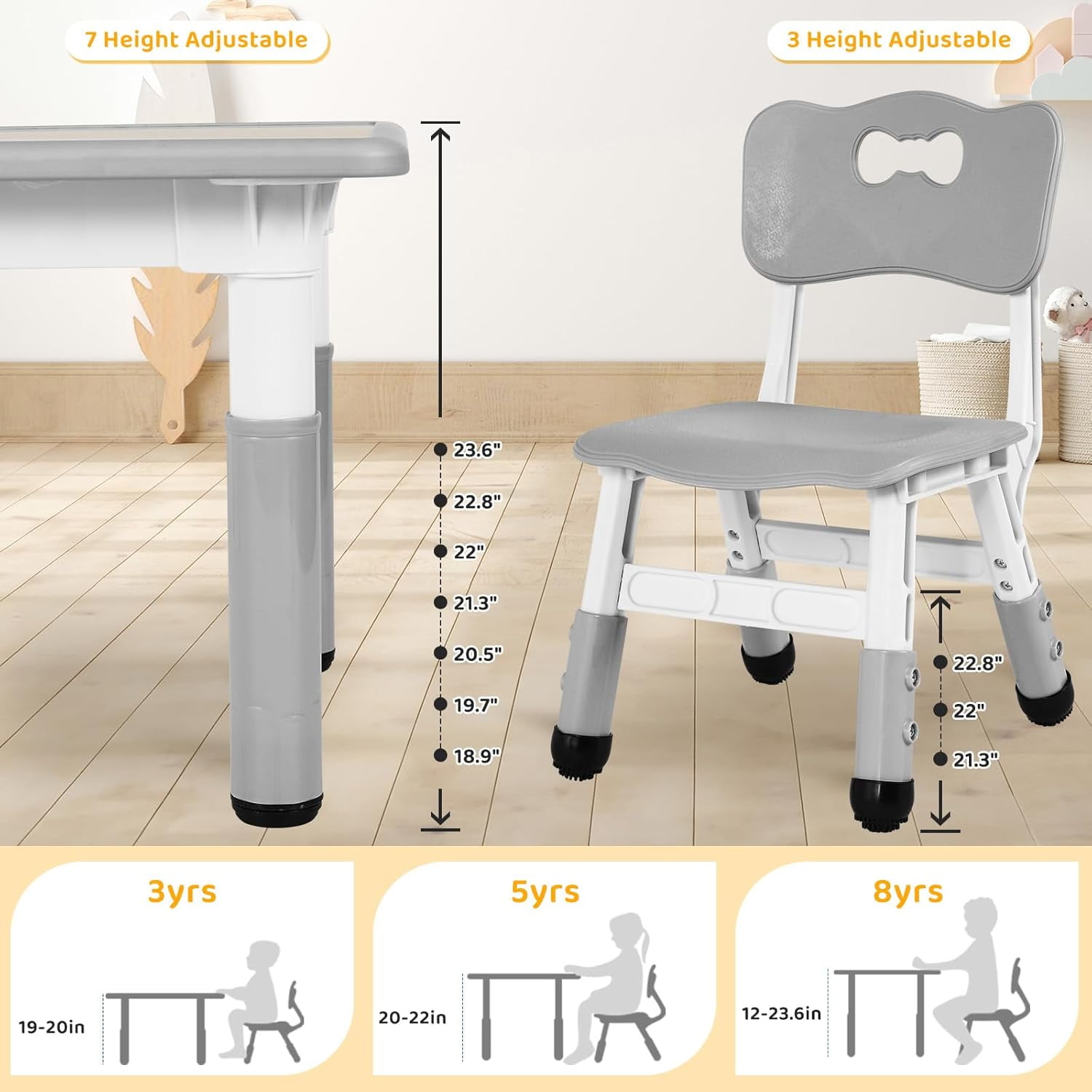 LAZY BUDDY Kids Table and 4 Chairs Set, Height Adjustable Toddler Desk and Chair Set with Graffiti Desktop, Children Multi-Activity Table for Classroom/Daycare/Home
