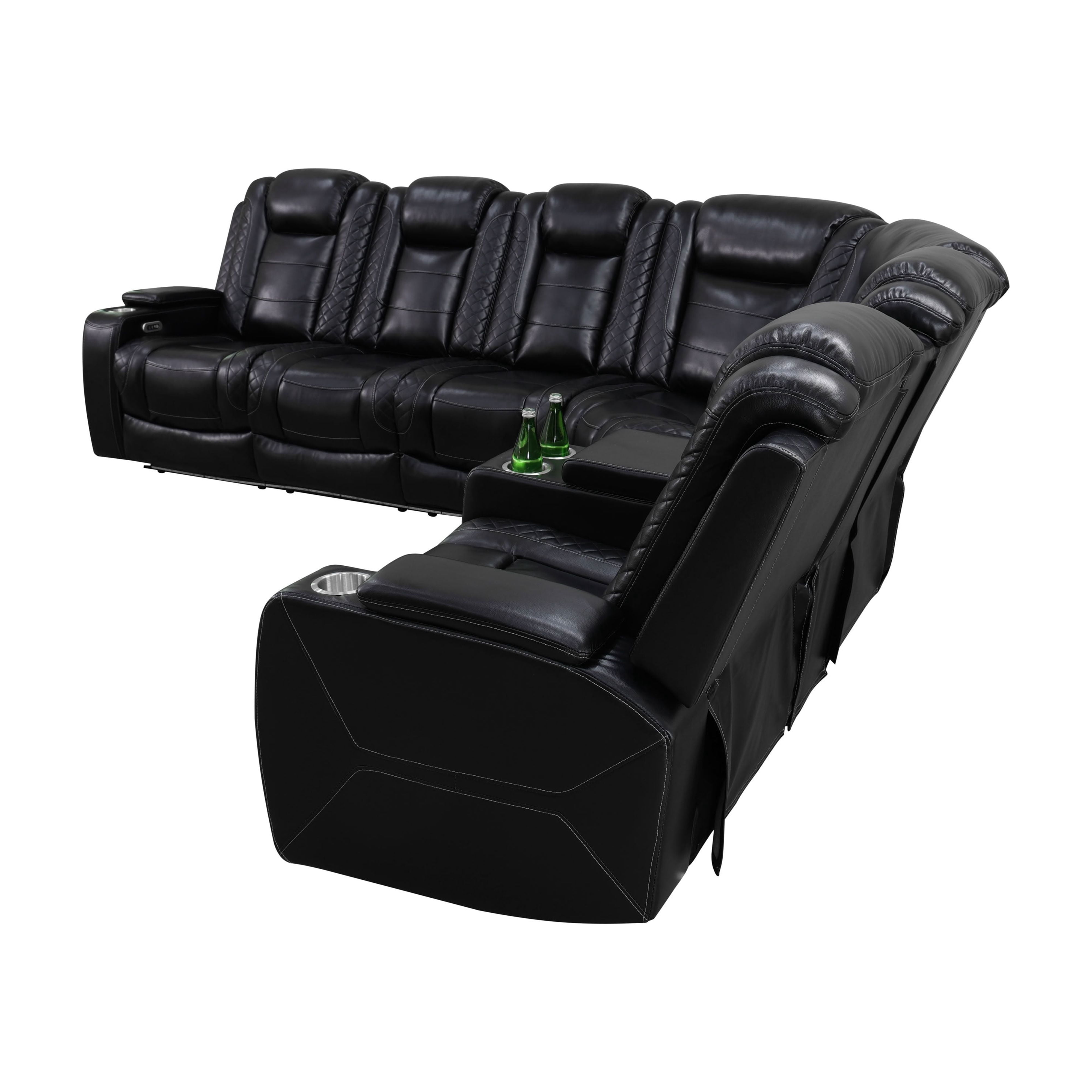 MAYEERTY 6-Seater Sectional Recliner Sofa Set, Leather Reclining Couch with Wireless Charging, LED & Storage for Living Room, Home Theater