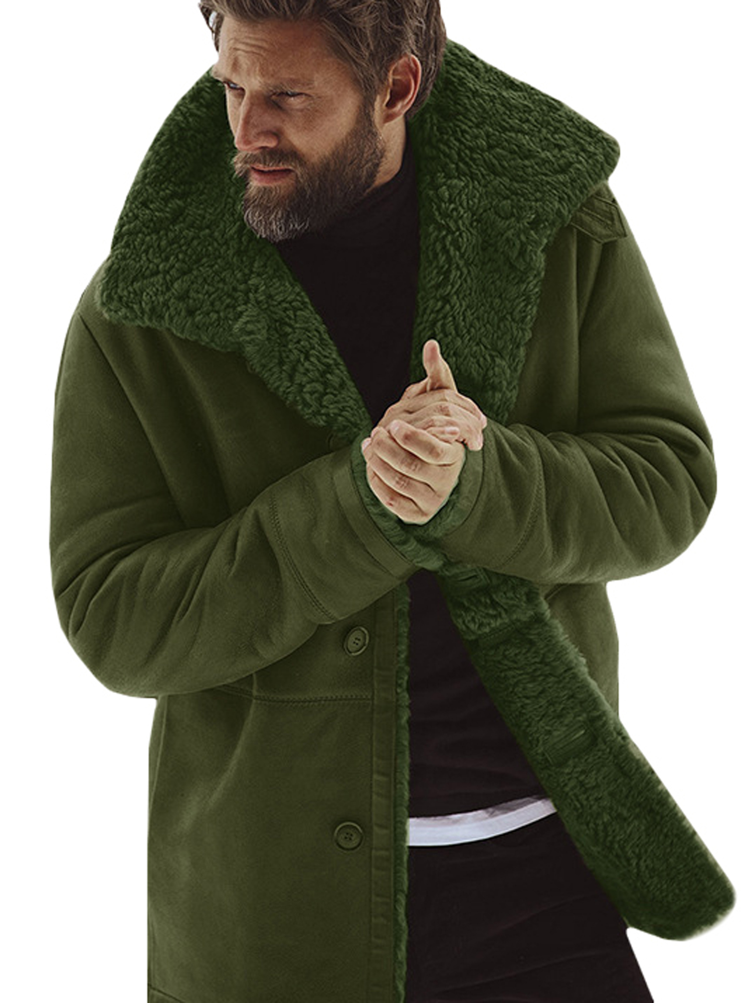 HANMEN Men's Winter Warm Lapel Fleece Lined Thick Jacket Coat Trench Long  Sleeve Button Down Fluffy Outwear Casual Snow Ski Overcoat Tops  Outdooru0026nbsp;Brownu0026nbsp;L - Walmart.com