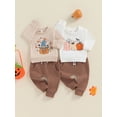 thumbnail image 4 of Aojekbee Baby Boy Halloween Clothes Pumpkin Print Long Sleeve Sweatshirt and Elastic Pants 2 Piece Track Suit Outfits, 4 of 10