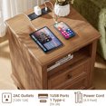 thumbnail image 6 of Joaxswe 3 Pieces Farmhouse Coffee and End Table Set, Retro Coffee Table & 2-Drawer Side Table Set of 2 with Charging Station, Brown, 6 of 8